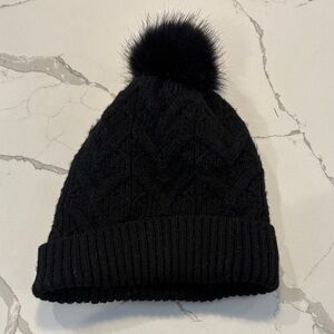 Black Knit Beanie with Pom Pom